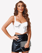 White corset bustier crop top with underwire cups and thin adjustable straps