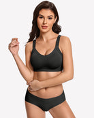 Wireless push-up bra in black, wide straps and smooth under-bust band