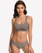 Wireless push-up bra in gray, wide straps and smooth under-bust band