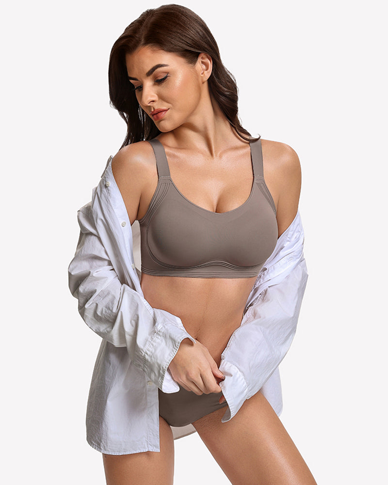 Wireless push-up bra in gray, wide straps and smooth under-bust band