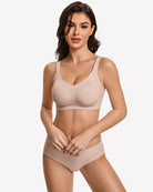 Wireless push-up bra in taupe, wide straps and smooth under-bust band