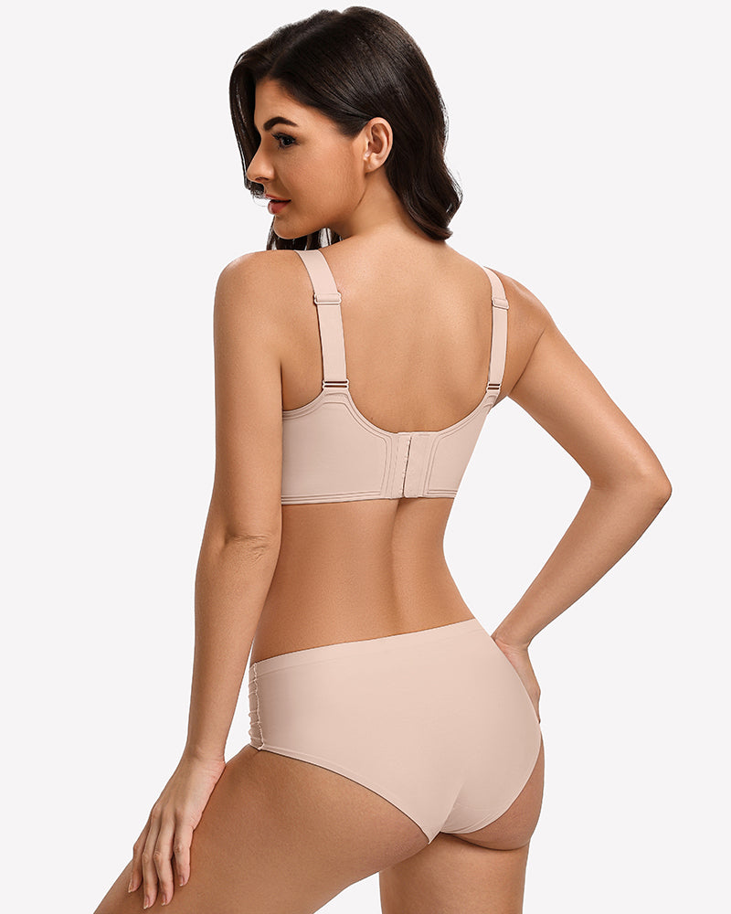 Wireless push-up bra in nude beige, racerback with adjustable shoulder straps