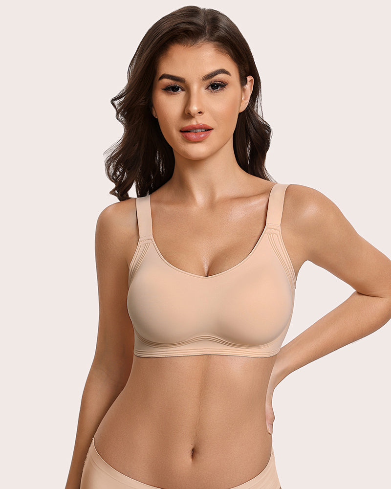 Wireless push-up bra, nude beige with wide straps and smooth under-bust band