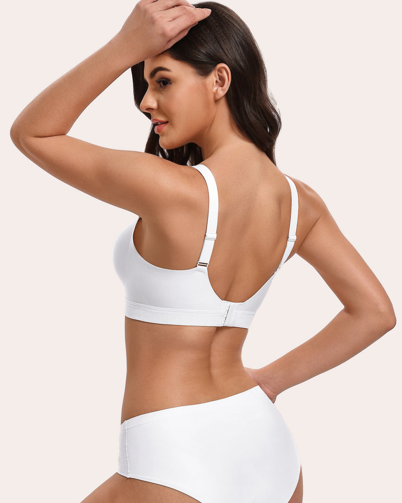Light wireless bra back with thin adjustable straps and no underwire