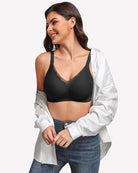 Seamless full coverage bra, black, V-neck with smooth wireless cups