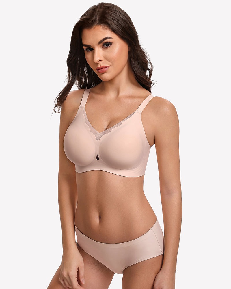Seamless full coverage bra, white, wireless smooth cups and thin straps