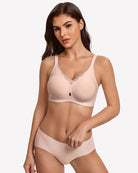 Seamless full coverage bra, light pink, front view with smooth cups