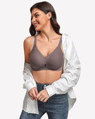Seamless full coverage bra, dark grey, V-neck wireless smooth cups