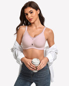 Wireless full coverage bra, light pink seamless cups with V neckline
