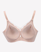 Wireless full coverage bra, beige seamless U-neck cups with adjustable straps
