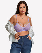 Purple sheer mesh minimizer bra with full-coverage unlined underwire cups