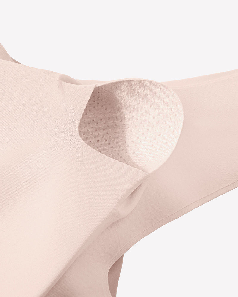 Wireless seamless no-underwire bra cup detail in light nude with smooth seamless fabric
