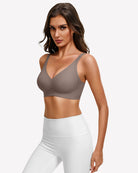 Gray seamless push-up deep V bra with narrow straps