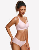 Seamless push-up comfort bra, deep V neckline in light pink with thin straps