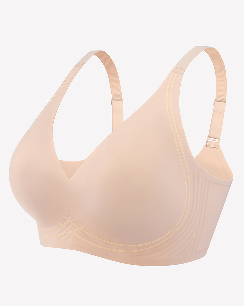 Seamless push-up comfort bra in nude, deep V cups with adjustable shoulder straps
