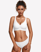 White seamless push-up deep V bra with narrow straps