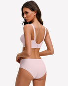 Pink mesh full coverage padded bralette viewed from the back, adjustable straps