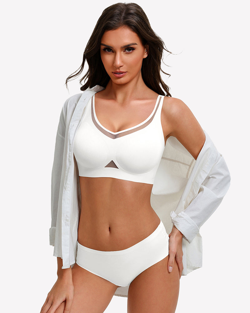 White padded bralette bra with V-trim neckline and smooth cups