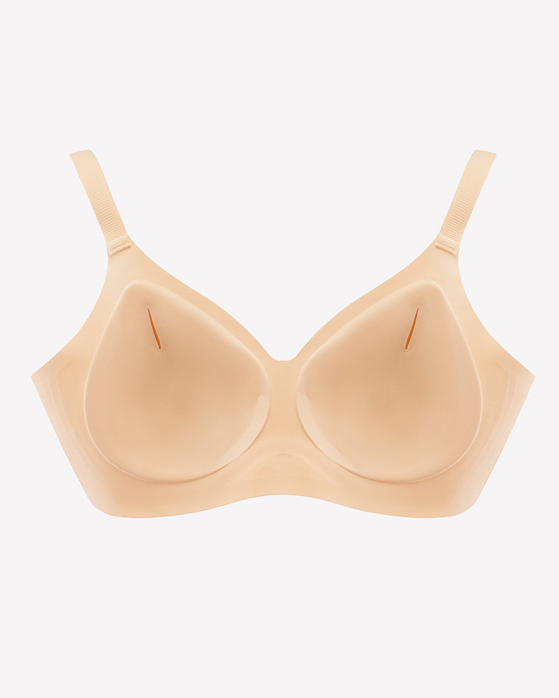Nude seamless no-wire padded full-coverage bra with wide straps