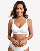 Seamless no-wire padded bra in white, V-neck with smooth padded cups