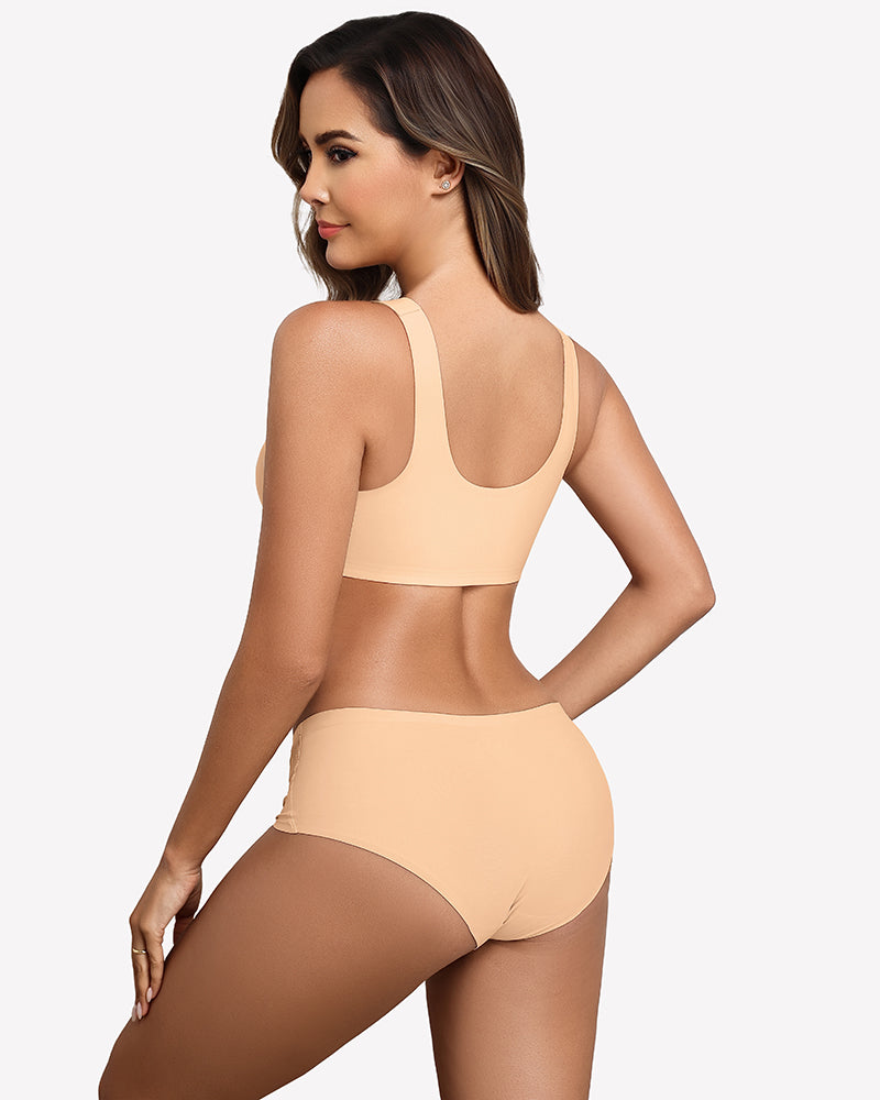 Nude seamless bralette, racerback style, no underwire, back view