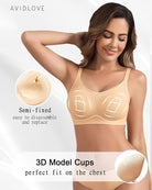 Nude wireless bra with contoured 3D-style cups and smooth fabric, front view