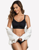 Full coverage wireless bra, black with textured cups and adjustable straps