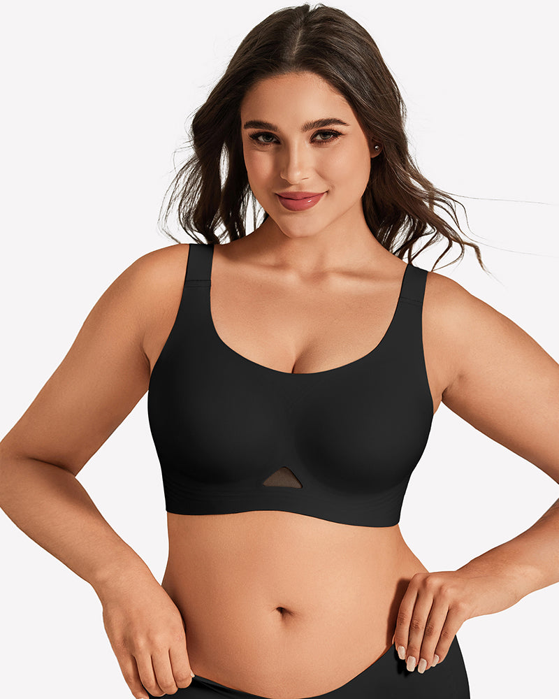 Wireless jelly bra, U-neck seamless padded bralette in black