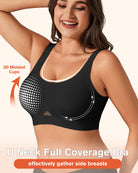 Black wireless jelly bra with 3D molded padded cups and U-neck wireless design.