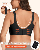 Black wireless jelly bra with U-back straps and molded front cups, seamless design.