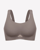 Gray wireless jelly bra, U-neck seamless padded bralette with wide racer straps