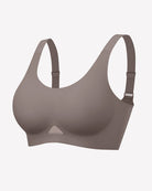 Gray wireless jelly bra, U-neck seamless padded bralette with wide racer straps
