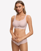 Lilac wireless jelly bra, U-neck seamless padded bralette with wide racer straps