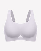 Light purple wireless jelly bra, U-neck seamless padded bralette with wide racer straps