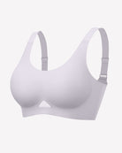 Light purple wireless jelly bra, U-neck seamless padded bralette with wide racer straps