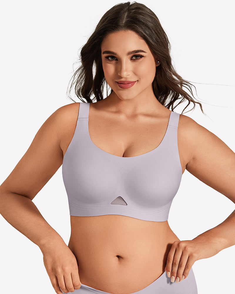 Wireless jelly bra, U-neck seamless padded bralette in lilac