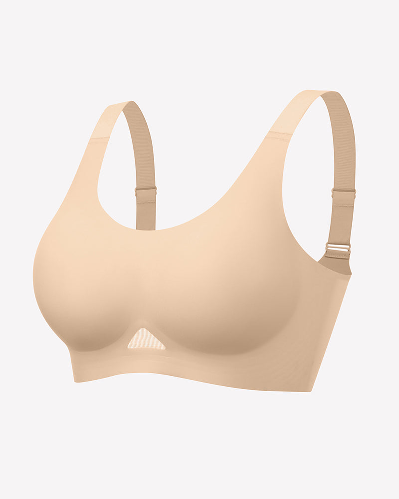 Wireless jelly bra, U-neck seamless padded bralette with adjustable straps, nude