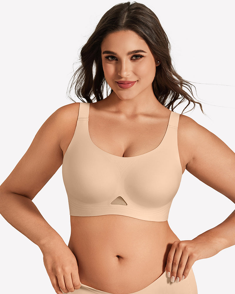 Nude wireless jelly bra with U-neck, seamless padded wireless design.