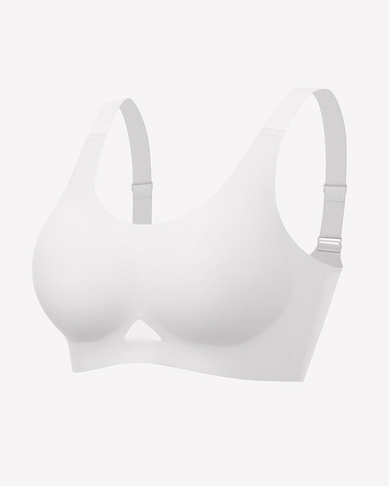 Wireless jelly bra, U-neck seamless padded bralette with adjustable straps, white