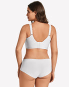 Wireless jelly bra, U-neck seamless padded bralette, adjustable straps, light gray on-model back