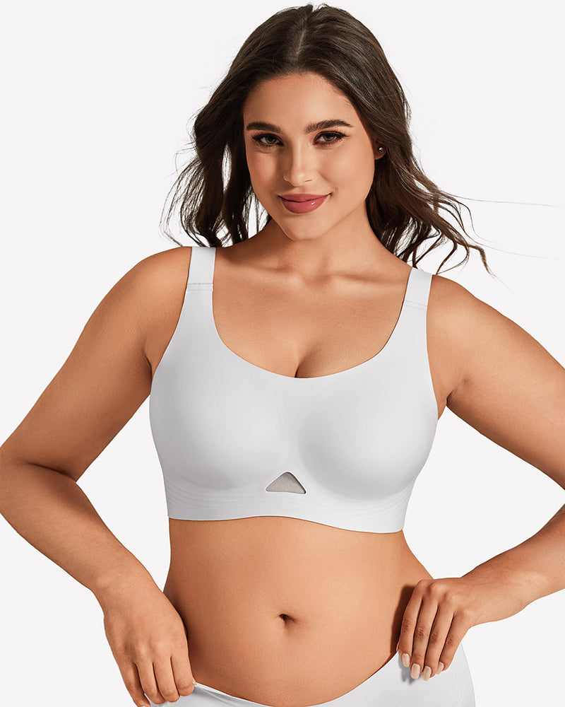 Wireless jelly bra, U-neck seamless padded bralette in white
