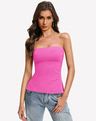 Fuchsia strapless bandeau tube top, fitted bust and curved hem