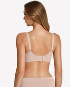 Nude wireless seamless bralette, back view with adjustable straps and clasp band