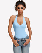 Halter bodysuit, backless tank style in sky blue