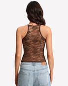 Brown lace racerback tank top with lace back panel