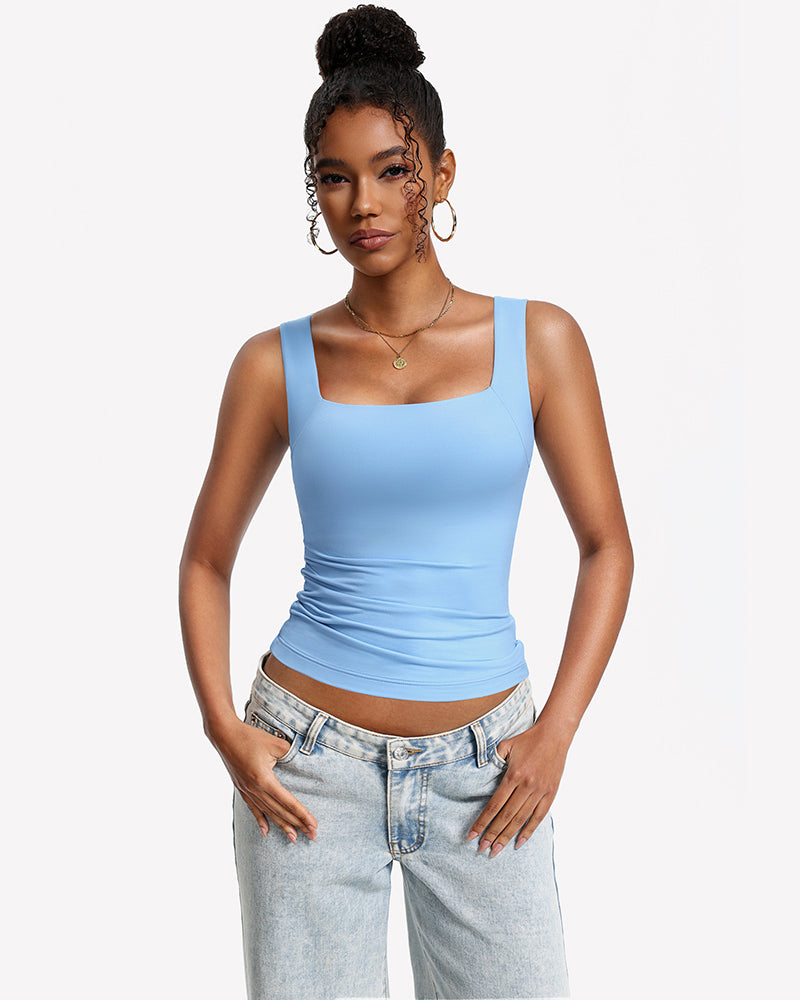 Double-lined bra tank top with U-neck, light blue sleeveless fit