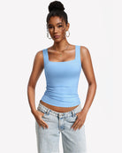 Double-lined bra tank top with U-neck, light blue sleeveless fit