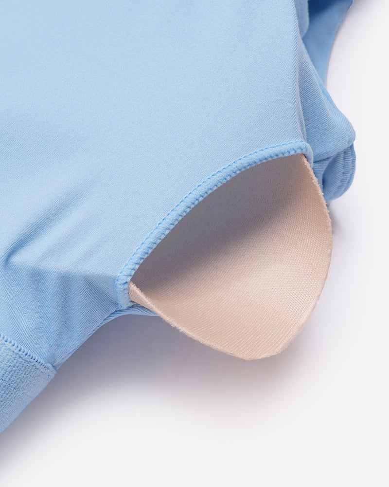 Light blue double-lined bra tank top, showing inner nude lining at side
