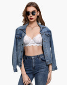 White lace balconette underwire bra with adjustable straps and unlined cups