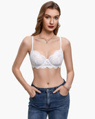 White lace balconette underwire bra with scalloped unlined cups